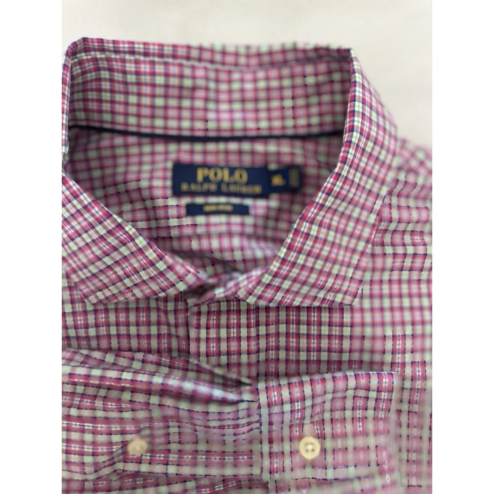 Polo Ralph Lauren Shirt Mens Size XL Pink Plaid Non‎ Iron Fabric Casual Button